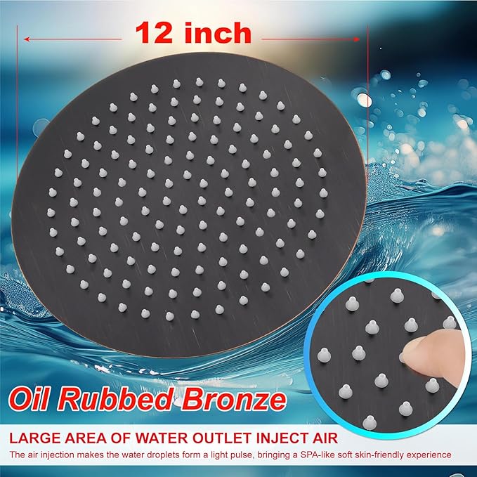 Midanya Round Rainfall Shower Head High Pressure Stainless Steel Waterfall Large Rain Shower Head Ultra Thin Design,Oil Rubbed Bronze 12 Inch