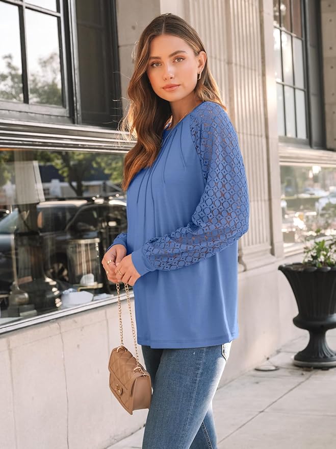 AUTOMET Womens Long Sleeve Shirts Lace Tops Business Casual Fall Fashion Outfits Clothes Knitted Y2k Blouses