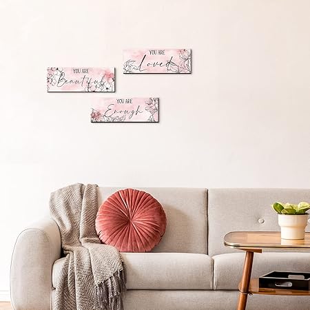 Yookeer 3 Pcs Floral Wooden Hanging Wall Art Inspirational Quotes You Are Beautiful Room Picture Decor Thank you Birthday Women Gift Teacher Assistant(4 x 11 Inch,Pink)