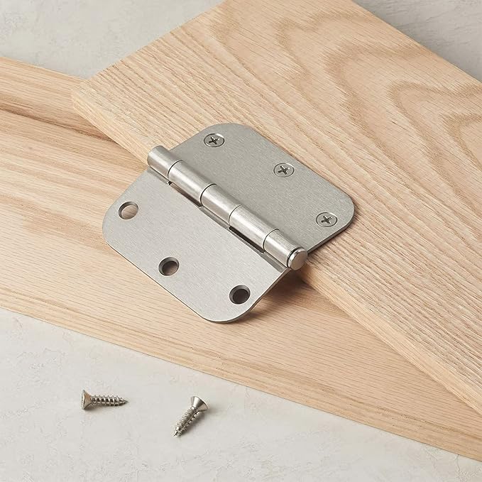 Basics Interior Door Hinge, Rounded, 3.5 x 3.5 Inch, Satin Nickel - Pack of 15