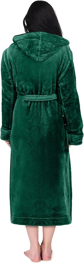 NY Threads Women's Fleece Hooded Bathrobe Plush Long Spa Robe (Medium)