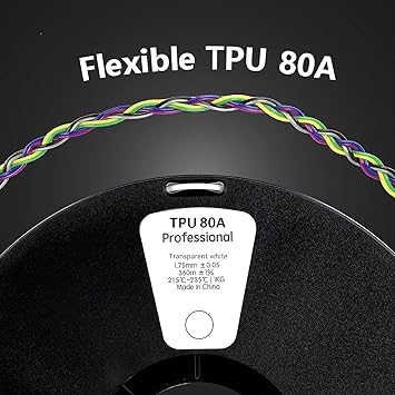 TPU Filament 1.75mm, TPU 80A Filament, Flexible Soft 3D Printer Black Filament 1kg Spool, Dimensional Accuracy - 0.05, Wear-Resistant (Black)