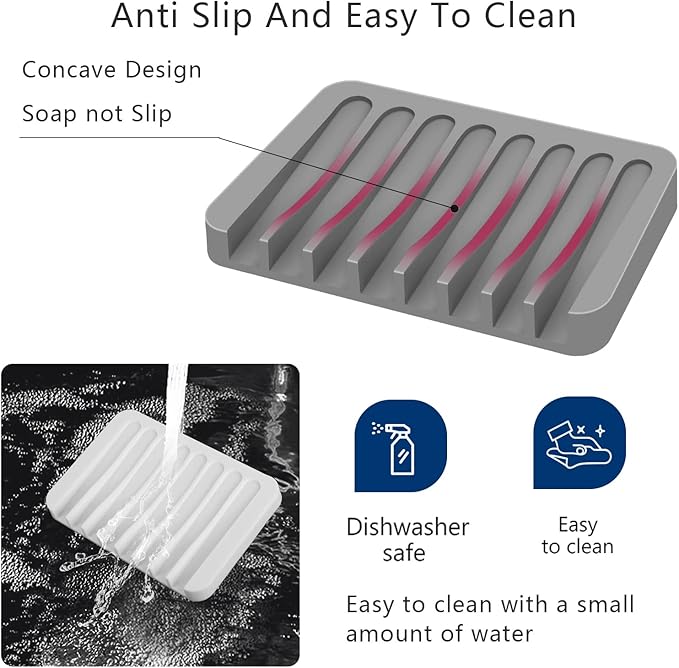 2PCS KAJUDA Self Draining Soap Dishes, Premium Silicone Soap Holder Saver for Shower, Bathroom, Bath Tub, Razor, Sponges, Bar Soap Dish to Keep Soap Dry, Can Extend Soap Life, Easy Clean (White)