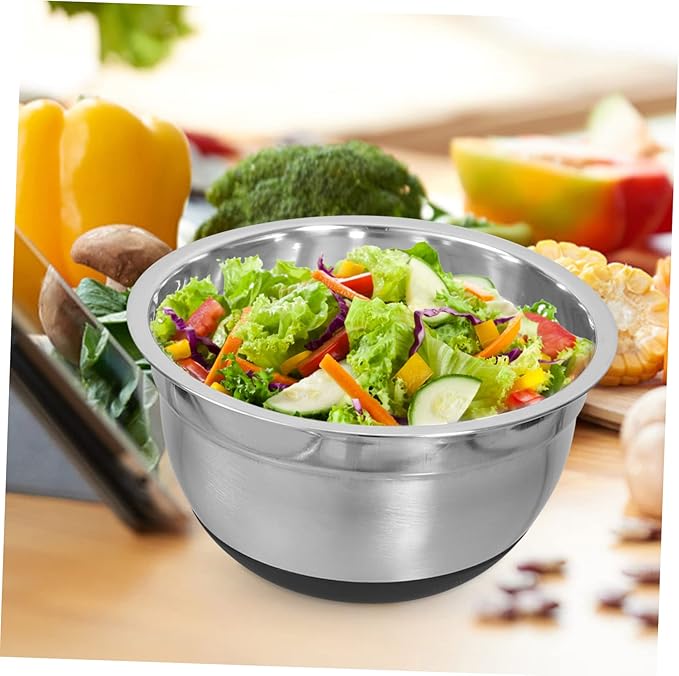 Stainless Steel Mixing Bowl with Base Non Slip Food Mixing Bowl for Cooking Baking and Kneading Dough Easy to Clean Multi Functional Kitchen Essential