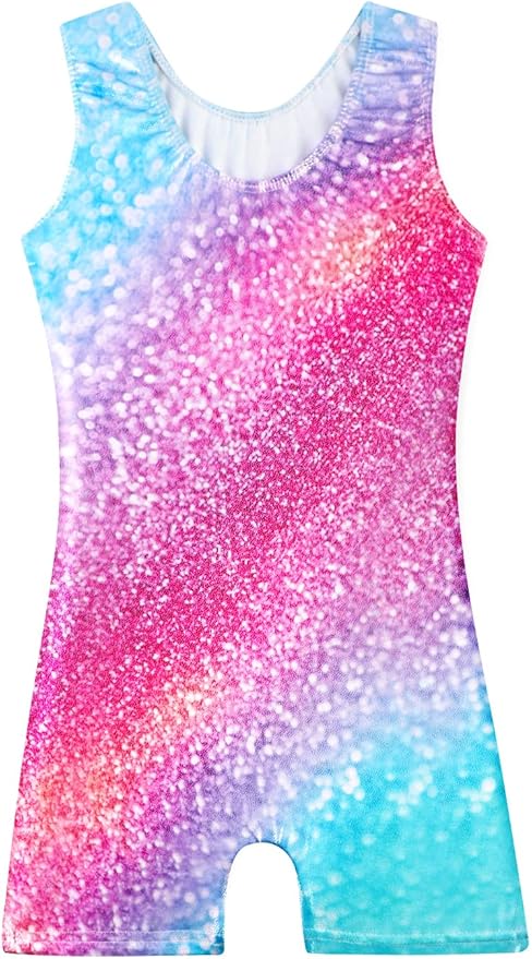Leotards for Girls Gymnastics Toddler Dance Biketards Mermaid Unicorn Athletic Dance Wear Shiny Rainbow Blue Hotpink