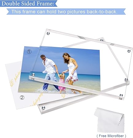 AMEITECH Acrylic Photo Frame 5x7 inches, Free Standing Desktop Double Sided Magnetic Picture Display, 10 10MM Thickness Clear Magnet Photo Frame with Microfiber Cloth, Gift Box Package