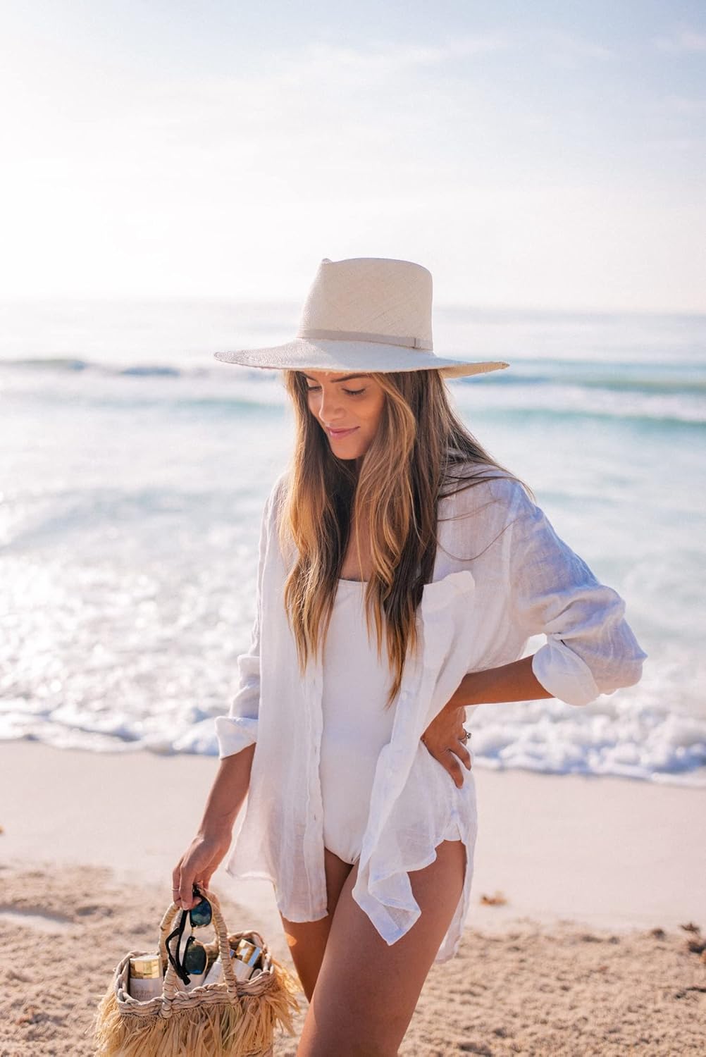 Zoye Chen Women’s Bikini Swimsuit Cover Up Button Down V Neck Shirts Long Sleeve Blouse Beachwear Bathing Suit