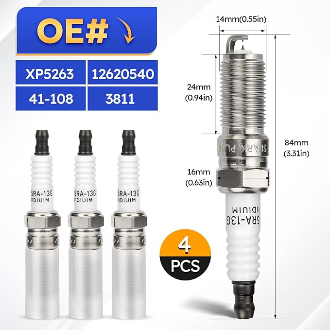 4pcs XP5263 Double Iridium Spark Plug for Ford Lincoln Mazda Mercury Buick Chevrolet GMC Pontiac Saturn Replace 41-108 ILT5RA 12620540 3811 90083