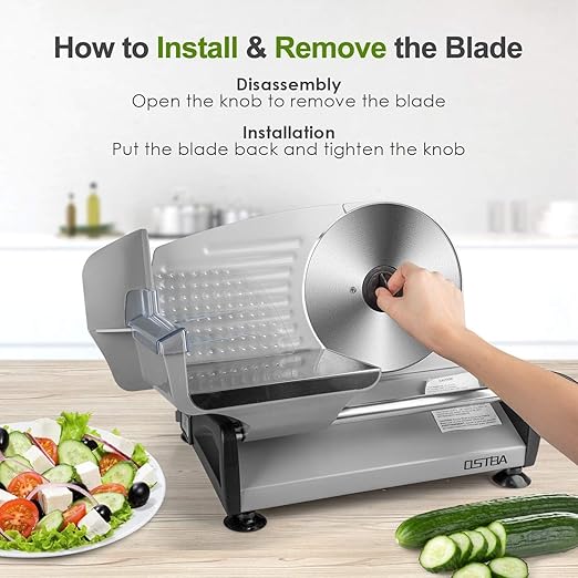 OSTBA 7.5 Inch Stainless Steel Meat Slicer Blade Replacement Non-Serrated Blade for SL-518 Series Meat Slicer, Easy to Clean and Installg, Perfect for Slicing Bread, Vegetables, and Fruits