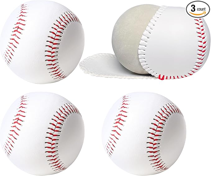 Standard Size T-Ball Training Baseballs, Reduced Impact Kids Safety Baseballs, Unmarked Soft Practice Baseballs for League Play, Pitching, Hitting, Batting, Fielding, Autograph (3)