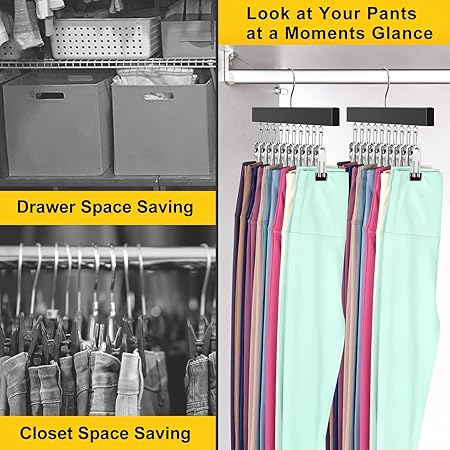 Legging Organizer for Closet, Pants Hangers with Clips Holds 20 Leggings, Jeans, Hats, Shorts, Socks, 360 Rotating Space Saving Hanging Clothes Organizer for Closet Organizers and Storage 2Pcs