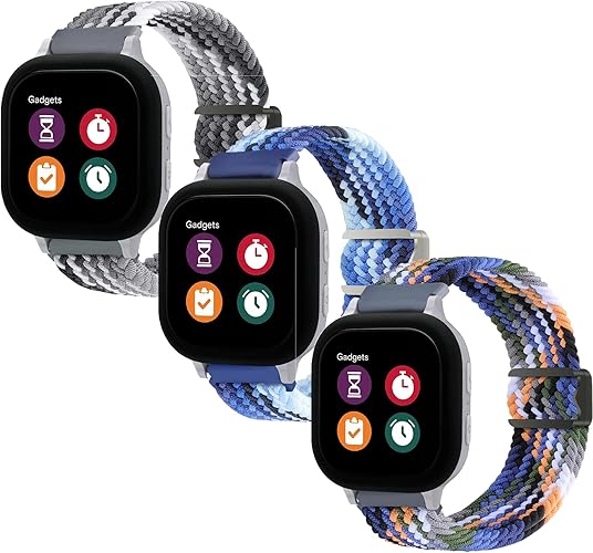 Braided Solo Loop Band Compatible with Gizmo Watch 3/2/1 Gabb Watch 3/2/1 SyncUP Watch Band,20mm Soft Adjustable Elastic Nylon Band,Magnetic Buckle,Small Size