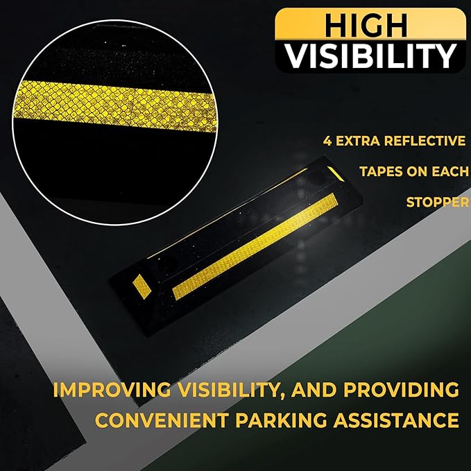 ZONETECH Heavy Duty Rubber Parking Guide - 2 Pcs Premium Quality Durable Car Garage Wheel Stopper Professional Grade Park with Reflective Yellow Tape Curb