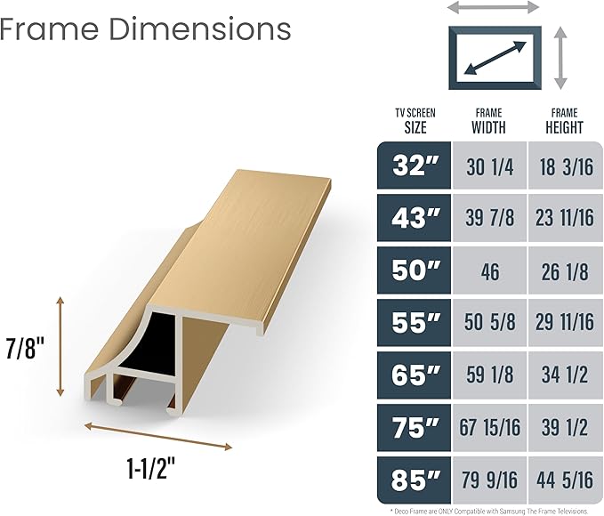 Frame My TV Deco TV Frames Alloy Scoop - Pale Gold Bezel Compatible ONLY with Samsung The Frame TV and Pro (32", Fits 2021-2025)