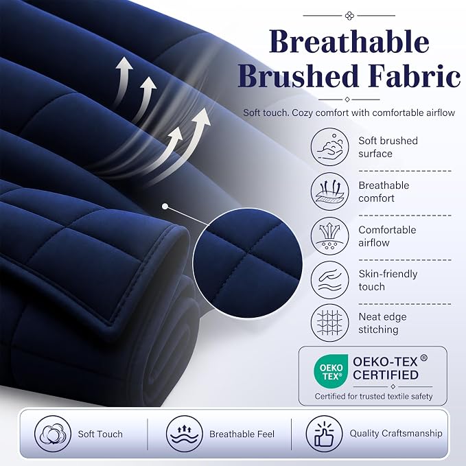 L'AGRATY Weighted Blanket for Adults 20 lbs, 48"x72", Navy Twin Full Size Heavy Throw Blanket, Cooling, Breathable, Microfiber with Glass Beads, Big, Washable, All-Season