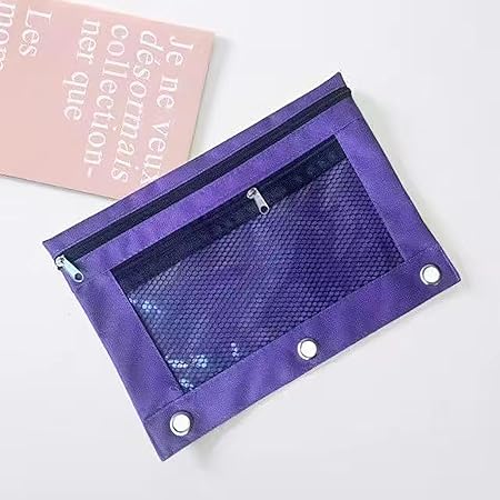 jyibinee Backpack Pencil Pouch Tear-Resistant Pencil Holder Mesh Windows Zippered Stationery Storage Bag for Pencils Large Capacity Durable Fabric Pouch Purple