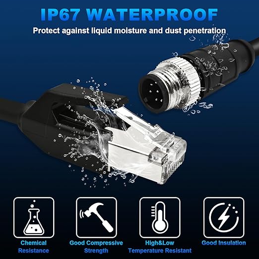 3.3Ft M12 8 Pin A Code Male to RJ45 Industrial Ethernet Cable High Flexible Shielded Ethernet Cable for Industrial Camera 1M