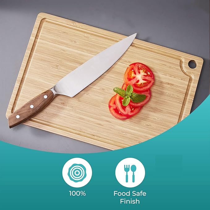 Wood Cutting Board for Kitchen Reversible Cutting Boards with Juice Groove, Wooden Chopping Board for Meat, Fruit, Vegetables Cheese (Bamboo, 1)