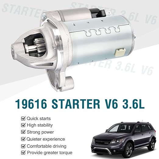 19616 Starter V6 3.6L Fit for Dodge Grand Caravan, Chrysler 200 Town Country, Journey Ram CV Promaster 1500 2500 3500, Routan 14 Cherokee
