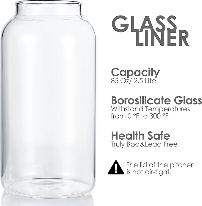Delove 85oz/2.5 Liter Glass Water Pitcher with Lid and Shatterproof Shell - Iced Tea Pitcher&Carafe - Heat Resistant Glass Jug Water Carafe with Handle for Juice, Cold or Hot Beverages -White