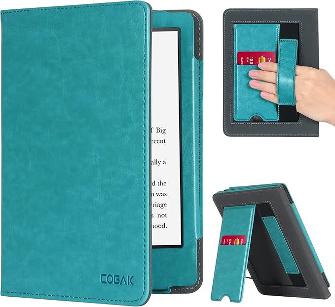 CoBak Case with Stand for Kindle Paperwhite - Durable PU Leather Cover with Auto Sleep Wake, Card Slot, Hand Strap Feature - Fits Kindle Paperwhite 11th Generation 6.8" Signature Edition 2021 Released (B-Sky Blue)