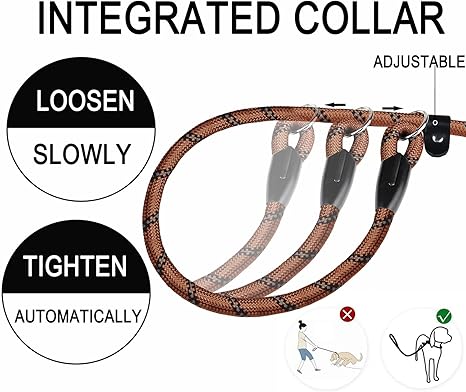 6 FT Heavy Duty Dog Leash, Durable Premium Quality Strong Training Rope Slip Leash with Comfortable Padded Handle and Highly Reflective Threads for Small Medium and Large Dogs, (Brown)