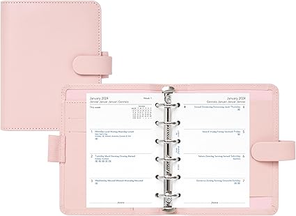 Filofax Saffiano Organizer, Pocket Size, Blush - Cross-Grain, Leather-Look, Six Rings, Week-to-View Calendar Diary, Multilingual, 2024 (C022697-24)
