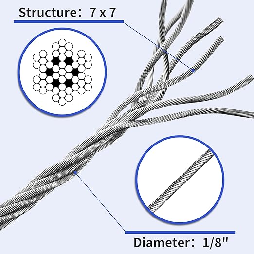LuckIn 18" Stainless Steel Cable 300FT, T316 Aircraft Cable for Railing, Decking Outdoor Projects - Uncoated Marine Grade