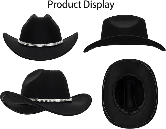 Women-Rhinestone-Western-Cowboy-Hats - Vintage-Wide-Brim-Cowgirls-Hat Bling-Diamond-Hat for Disco Music Party M/L
