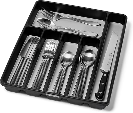 madesmart Classic Large Silverware Tray - Granite CLASSIC COLLECTION 6-Compartments Kitchen Drawer Organizer Soft-Grip Lining and Non-Slip Rubber Feet BPA-Free