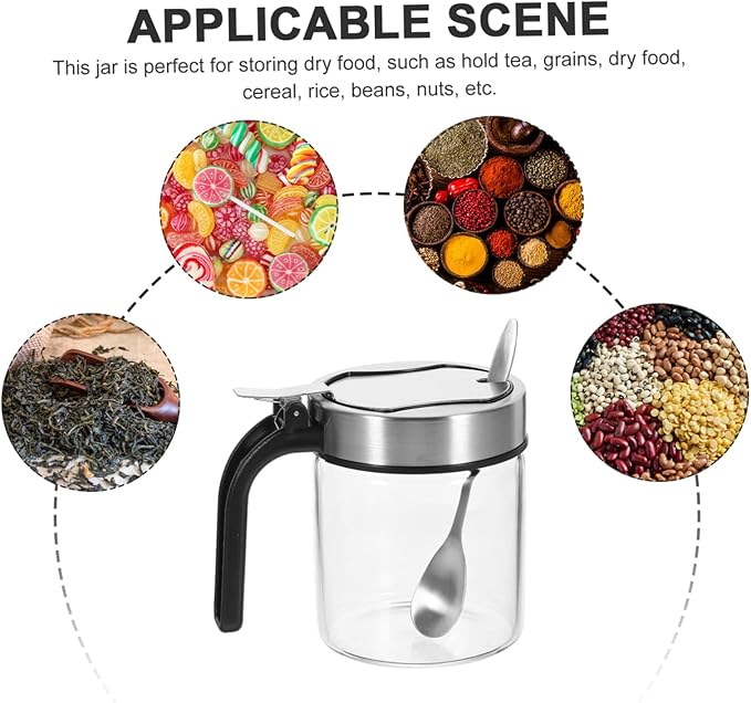KICHOUSE 300ml Lid Glass Kitchen Seasoning Jar with Spoon Spice Container for Household Use Ideal for Storing Salt Sugar and Seasonings