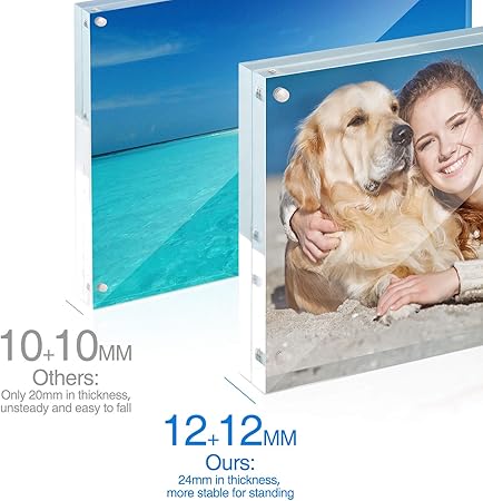TWING 5x7 Acrylic Frame for Pictures, Clear Double Sided Acrylic Picture Frame with Microfiber Cloth, Picture Frame 5x7, 12 12MM Thickness Magnetic Acrylic Photo Frame Desktop Frameless Display 5x7