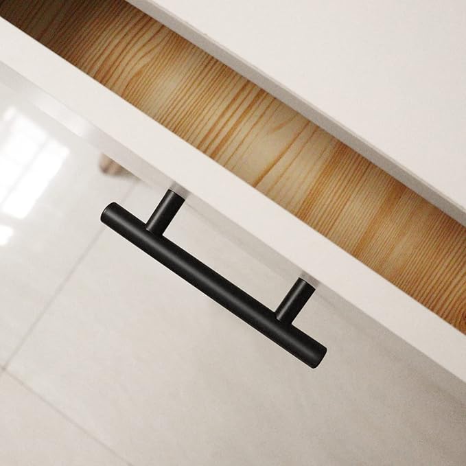 Goldmic 2 Packs Cabinet Pulls Matte Black Stainless Steel for Kitchen Cabinet Handles Cupboard Drawers Pulls,5 Inch Length,3 Inch Hole Center