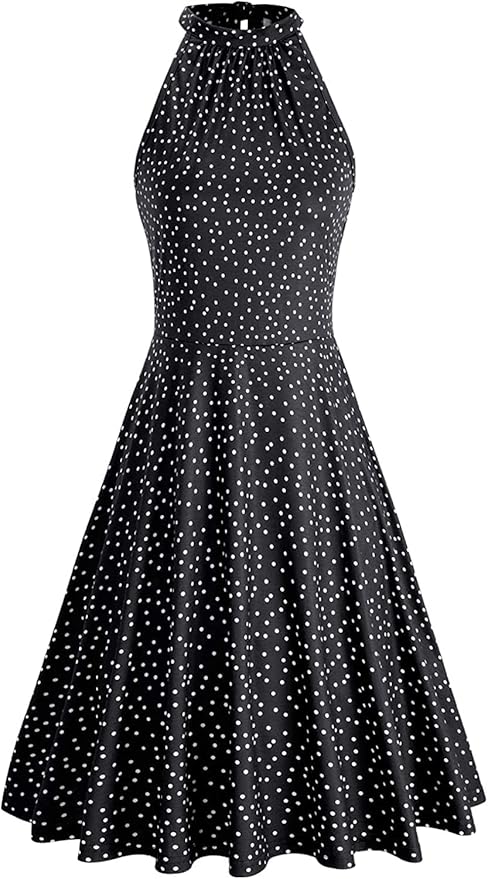 OUGES Women's Halter Neck Floral Summer Casual Sundress