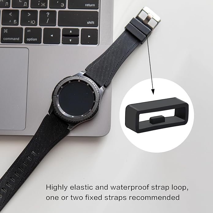 22mm Silicone Watch Band Loop, 6 Pack Universal Smart Watch Strap Fastener Rings Black Rubber Smartwatch Band Keeper Loop Replacement Parts Wristband Fastener Retainer Compatible with 22mm Wide Straps