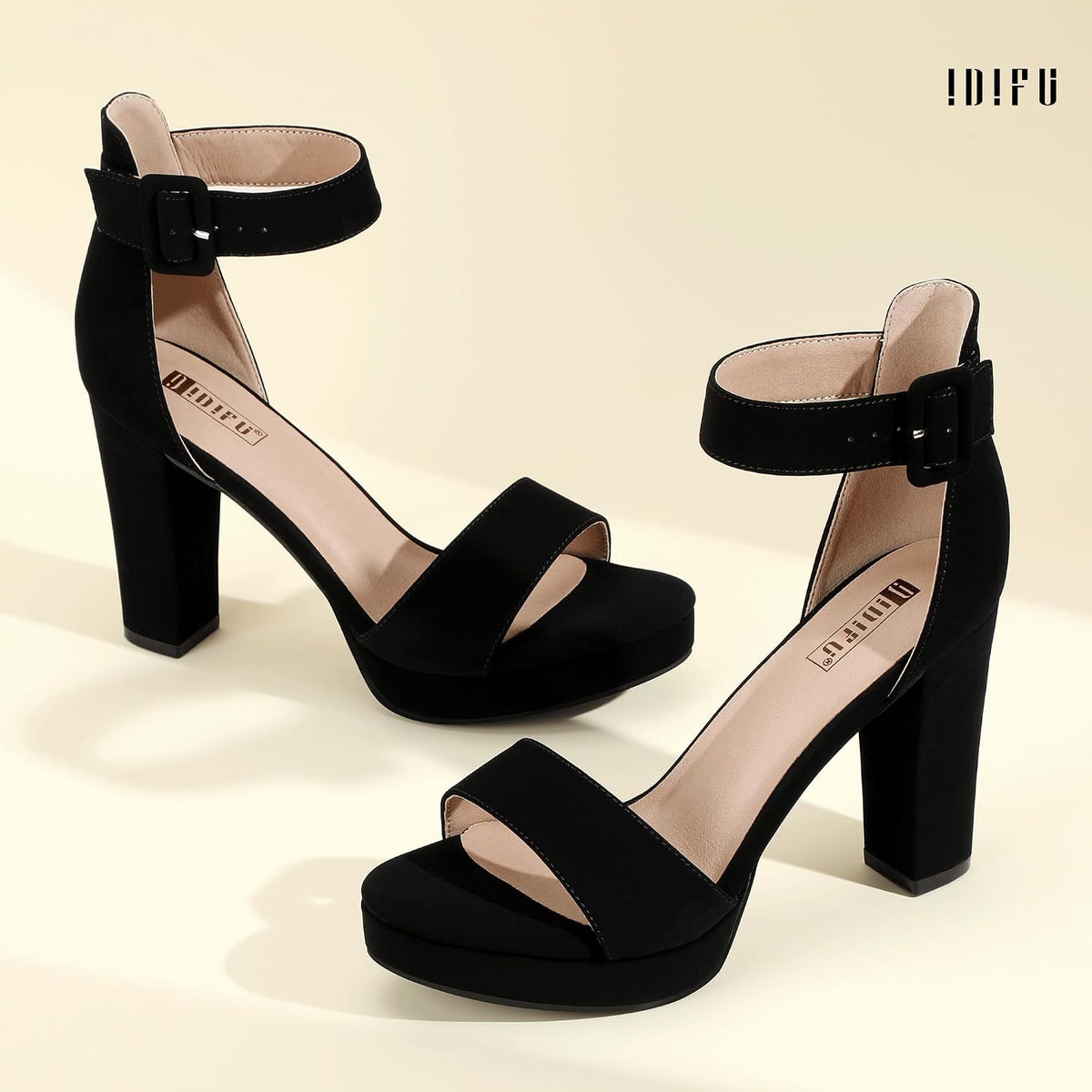 IDIFU Women's IN4 Sabrina Platform Chunky High Heels Ankle Strap Heeled Sandals Wedding Party Dress Shoes
