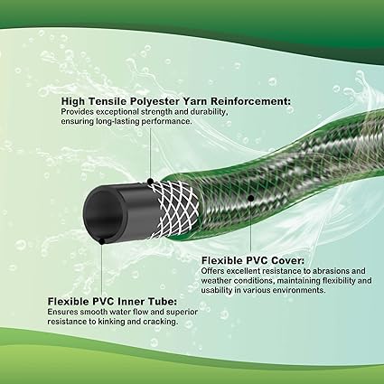 12" 3 FT Outdoor PVC Garden Hose for Lawns, Water Hose, Boat Hose, Flexible Durable and Leakproof, Solid Brass GHT Connector(Green, 3FT)
