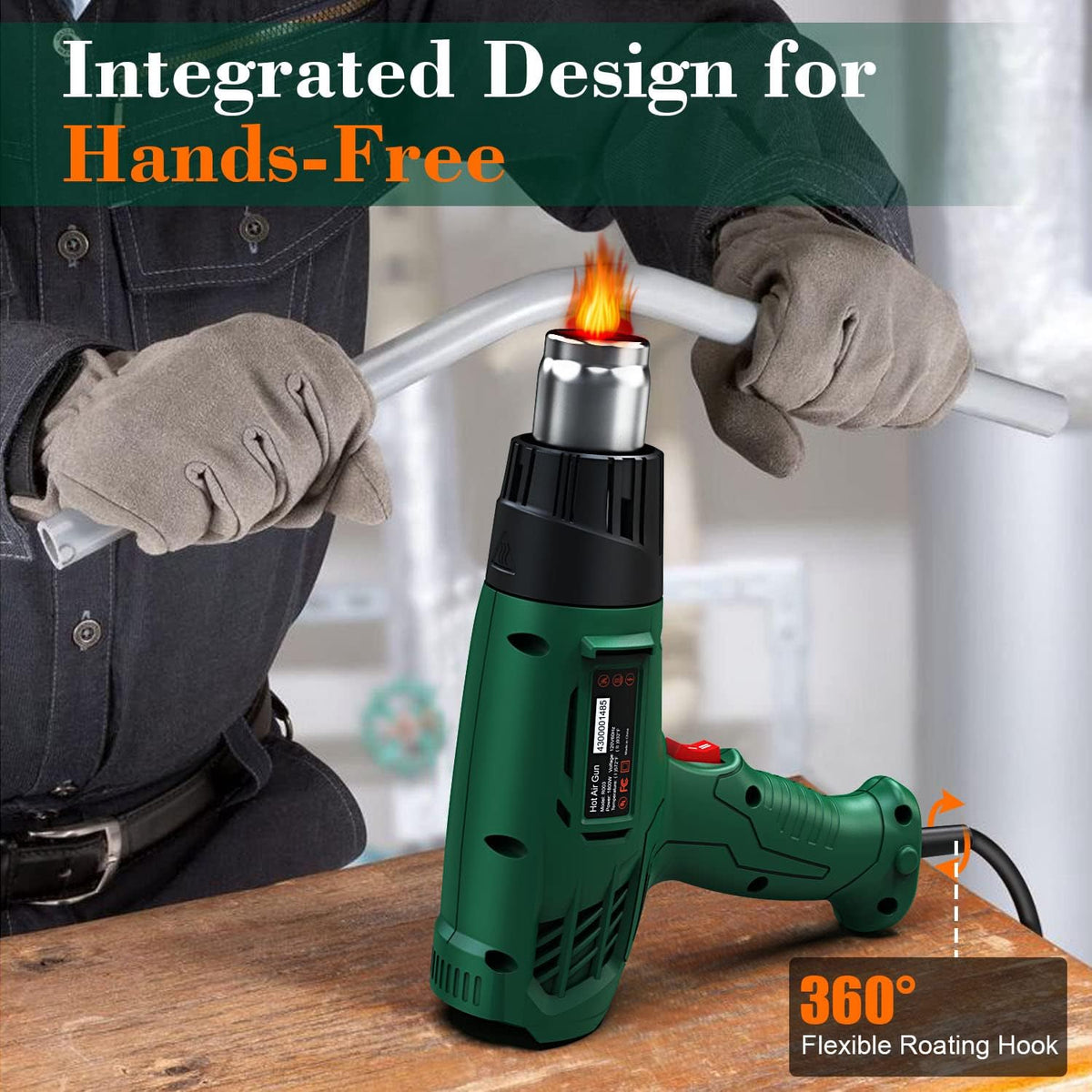 Heat Gun, Heavy Duty Hot Air Gun Kit Dual Temperature Settings 572?~932? (300?-500?), Overload Protection, Shrink Wrapping/Tubing, Paint Removing, Epoxy Resin ( No accessories included. Heat Gun only )