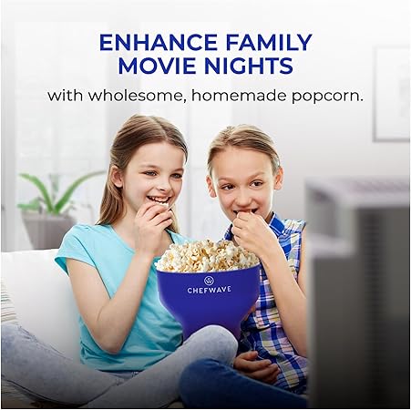 Chefwave Silicone Popcorn Popper (Dark Blue) - Reusable, Collapsible Microwave Popcorn Bowl - Dishwasher Safe