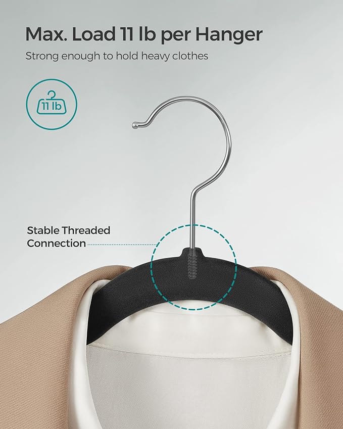 SONGMICS Velvet Hangers 10 Pack, Non-Slip Clothes Hangers, Suit Hangers with Shoulder Notches, Pants Bar, 360 Swivel Hook, Space-Saving, for Closet, Ink Black UCRF029B01