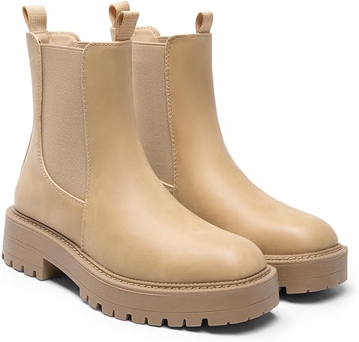 DREAM PAIRS Women's Chelsea Ankle Boots Fashion Low Heel Lug Sole Platform Fall Booties Shoes
