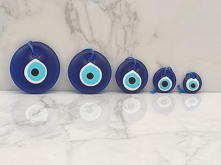 Blue Evil Eye Hanging Ornament Set of 5 - Turkish Glass Nazar Home Protection Charm - Wall Decor for Housewarming, Blessing, Wedding Engagement