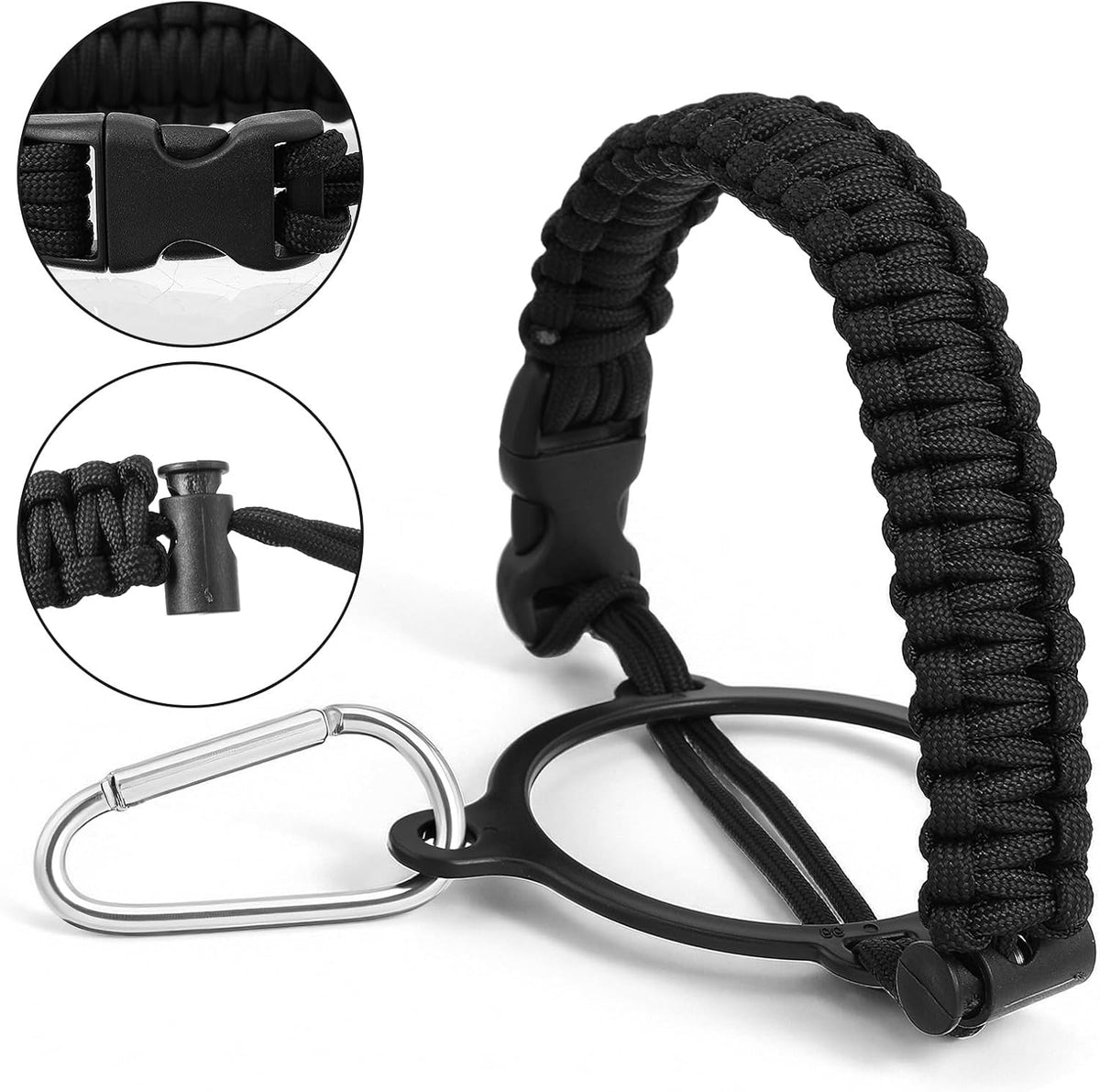 Nogeqi 2 Pcs Water Bottle Handle Strap Paracord Handle with Carabiner Strap Cord, Fit Wide Mouth Water Bottles 12oz to 64oz
