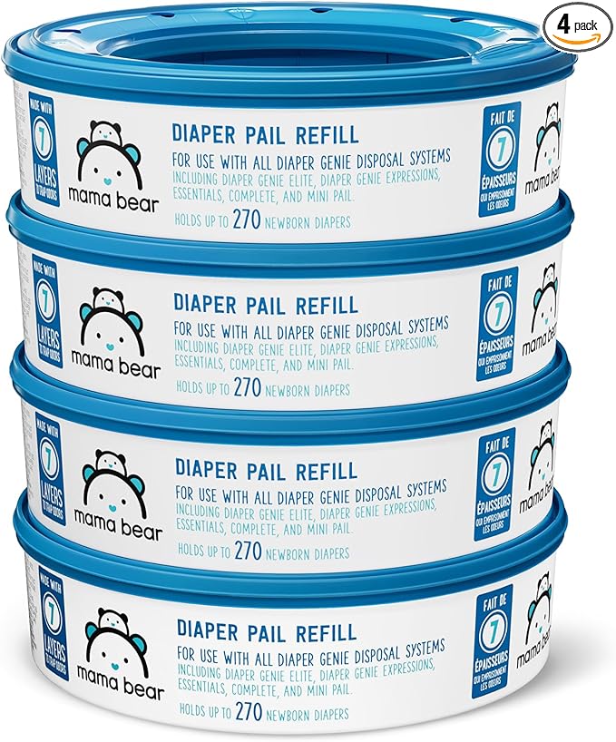 Brand - Mama Bear Diaper Pail Refills for Diaper Genie Pails, Unscented, 1080 Count (4 Packs of 270 Count)