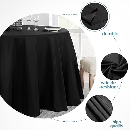 VidaFete 70inch Round Tablecloth Polyester Table Cloth,Stain Resistant and Wrinkle Polyester Dining Table Cover for Kitchen Dinning Party Wedding Rectangular Tabletop Buffet Decoration(Black)