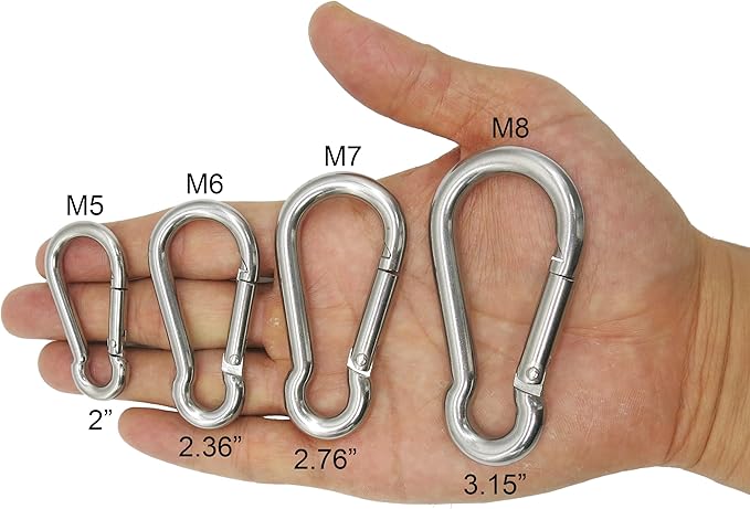 Marine Grade 316 Stainless Steel Carabiners Heavy Duty, Durable & Rust-Free Clips for Gym, Swing, Dog Leashes, Hammocks, Keychains, and More