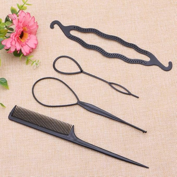 4 Pcs Hair Twist Styling Clip Stick Bun Maker Braid Tool Comb Hair Accessories