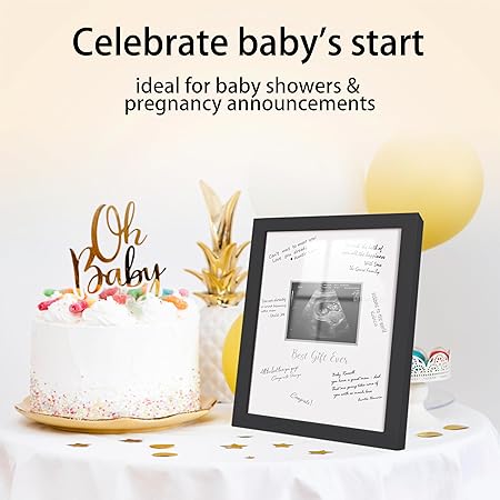 Sonogram Signature Frame Guest Book, Ultrasound Picture Keepsake Frame, Baby Shower Guest Book Alternatives, Gender Neutral Baby Shower Party Decor, Gift for Expecting Moms, Black