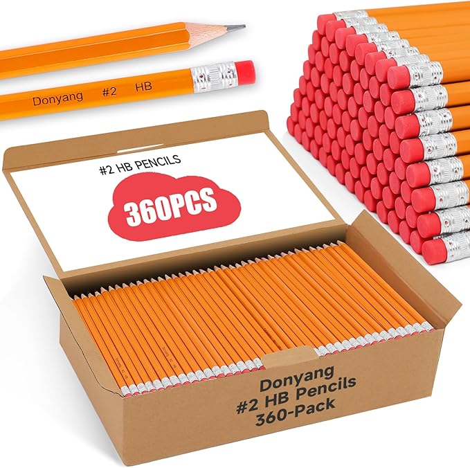 360 Pack 2 Pencils Bulk, Easter Basket Stuffers, Sharpened Number 2 HB Yellow Pencils for School Supplies College Essentials Teacher Office Desk Accessories, Writing, Drawing, Sketching, with Erasers