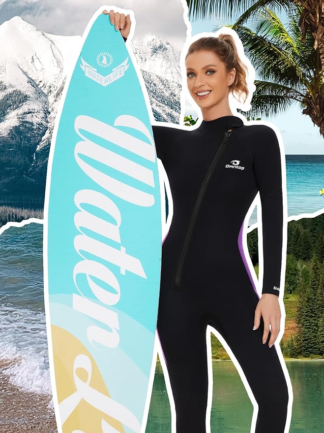 Owntop Wetsuit 5mm Neoprene Diving Suit - Mens Womens Thicken Full Wet Suit, Front Zip Long Sleeve UPF50+ Keep Warm Swimwear for Scuba Surfing Swimming Diving Snorkeling Water Sports